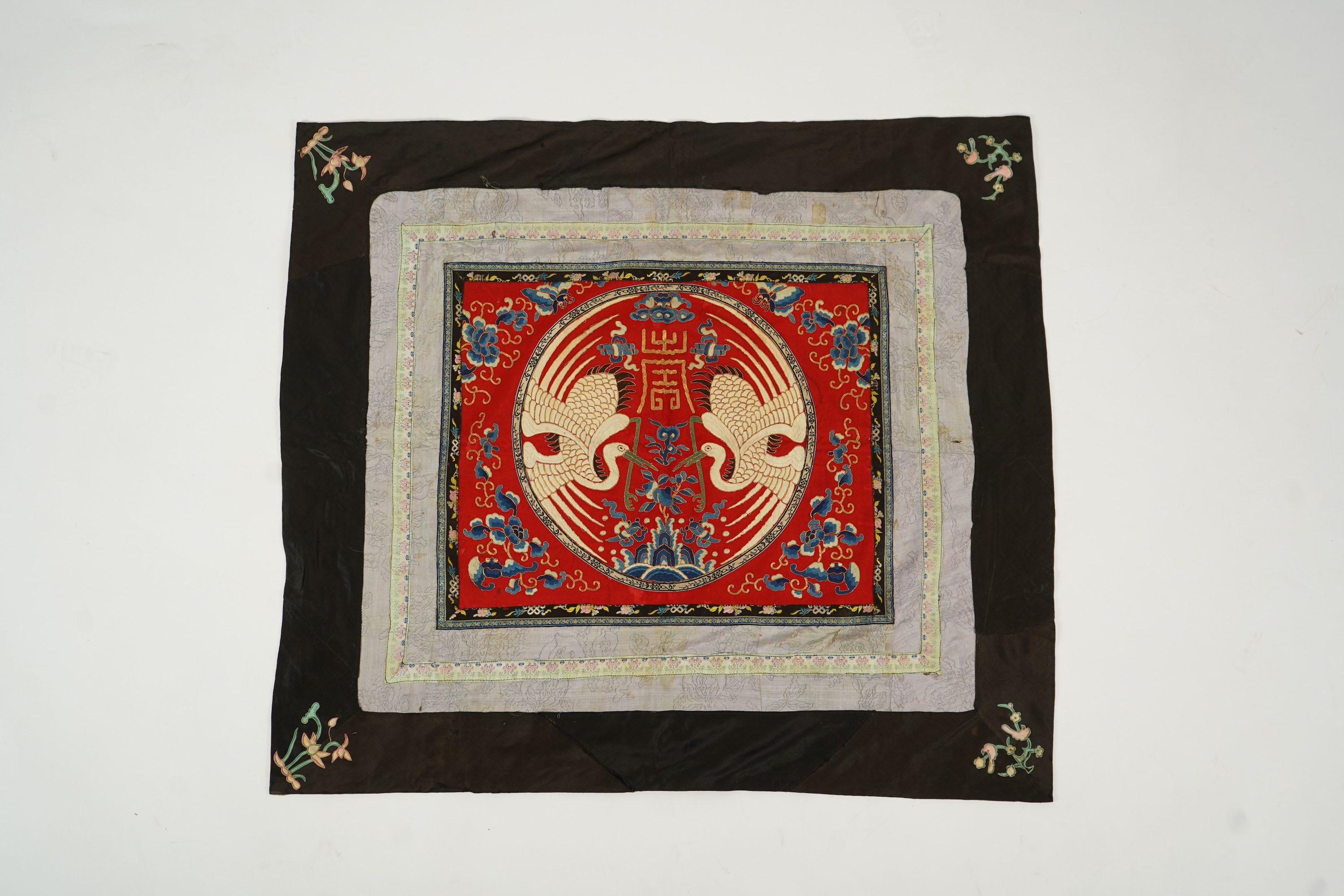 A Chinese embroidered silk ‘crane’ panel, early 20th century